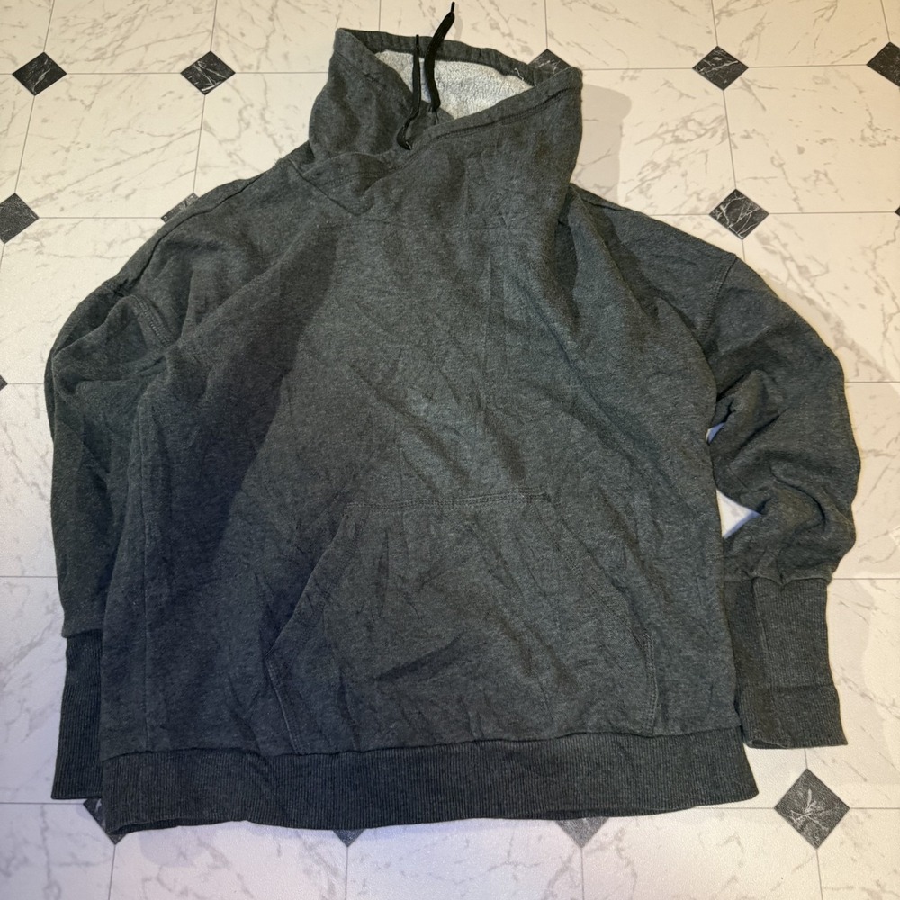 Reebok‎ Women's Mock Neck Hoodie Dark Heather Gray Small Fleece Sweatshirt